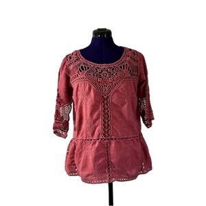 Democracy Pink Lace Long Sleeve Top
